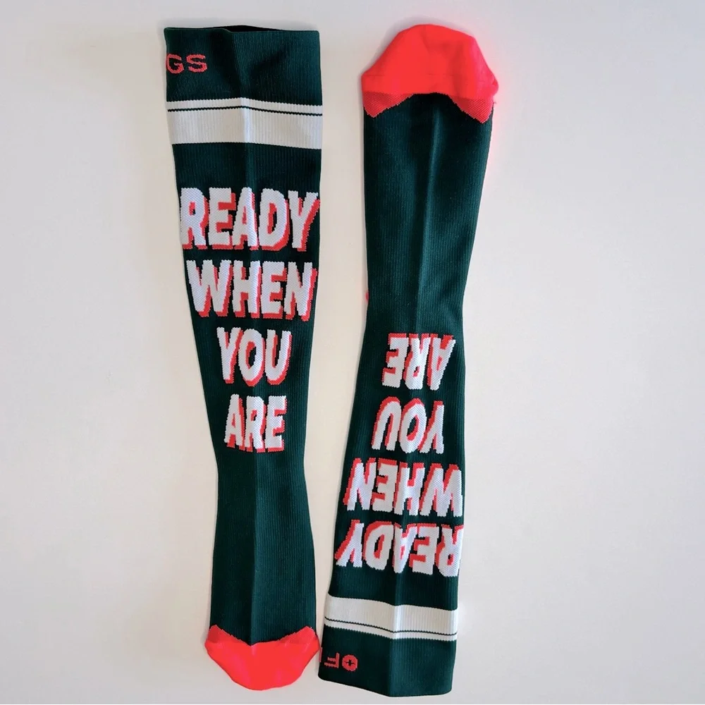FIGS New Compression Socks READY WHEN YOU ARE Medium Green Neon Orange White